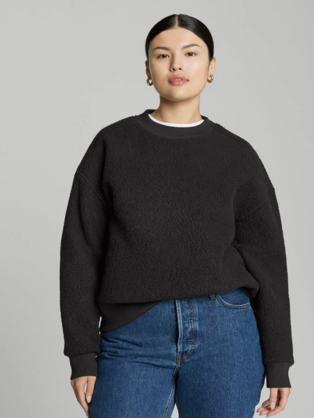 Everlane Black Oversized Teddy Crewneck Sweater